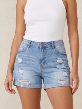 Trendy Blue Distressed Jean Shorts